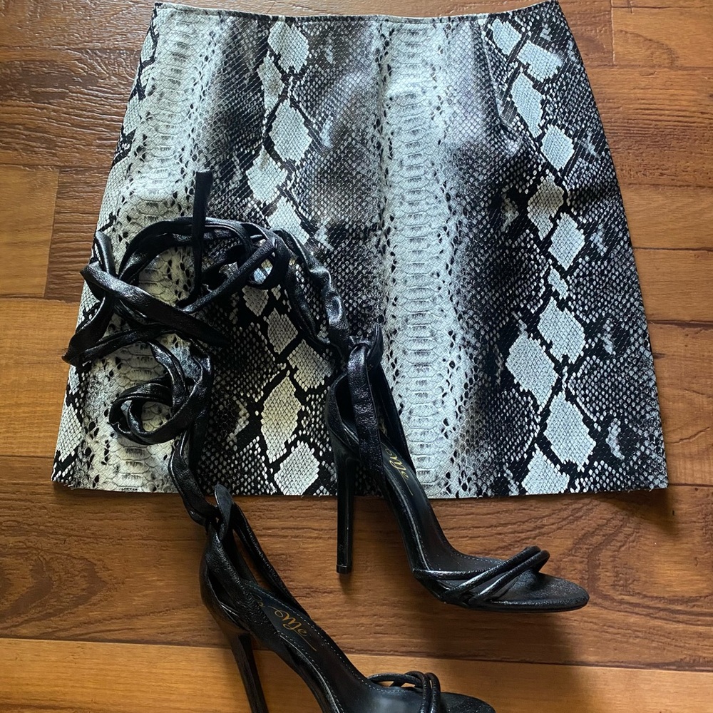 Faux snakeskin mini skirt